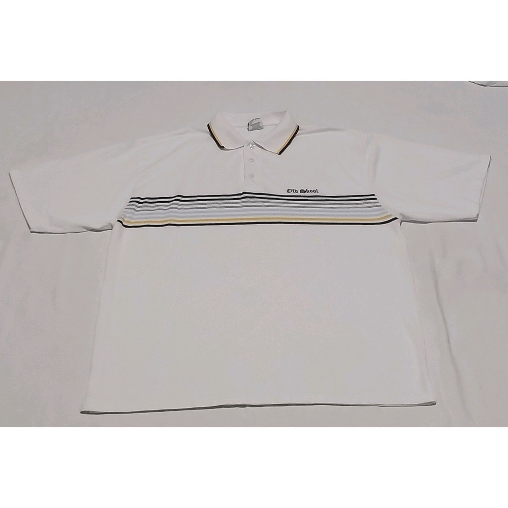Vintage Old Skool Polo Shirt Men's XXL White Black Yellow Ribbed Knit Cotton